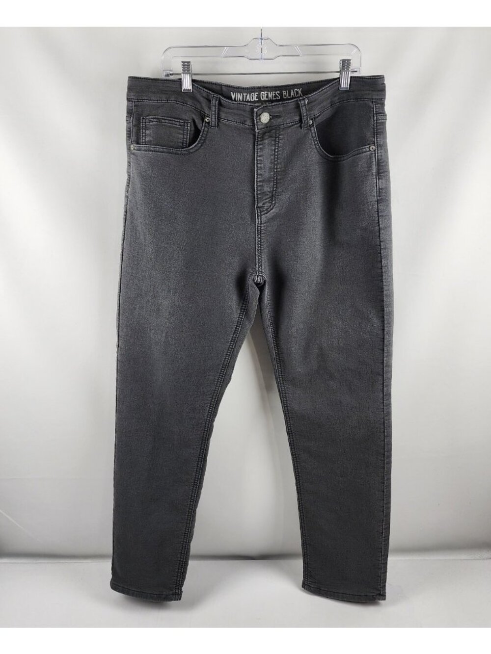 Vintage Genes Black Jeans Mens 36x29 Faded Black Gray Slim Fit Denim